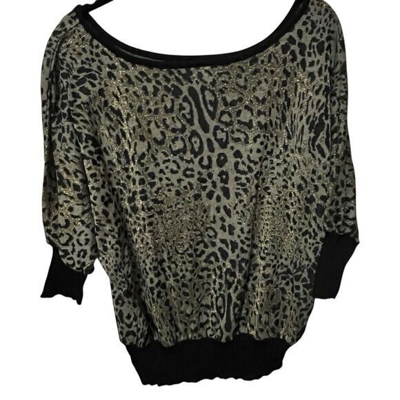 VINTAGE 80S BATWING LEOPARD PRINT OFF SHOULDER SWEATER TOP FLASHDANCE MOBWIFE S - Picture 7 of 11